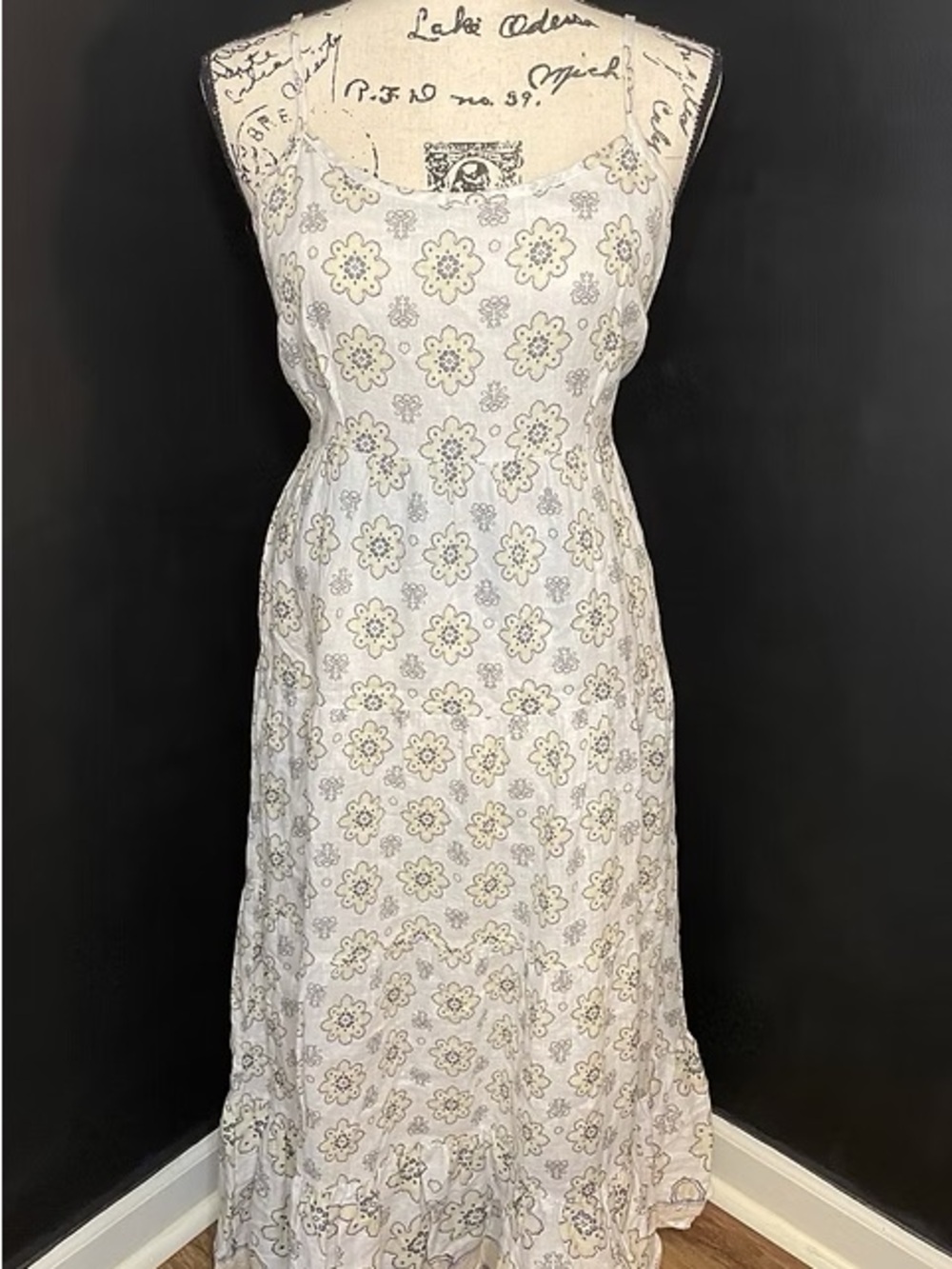 Magaschoni Cream Floral Sleeveless Maxi Dress with Yellow Accents